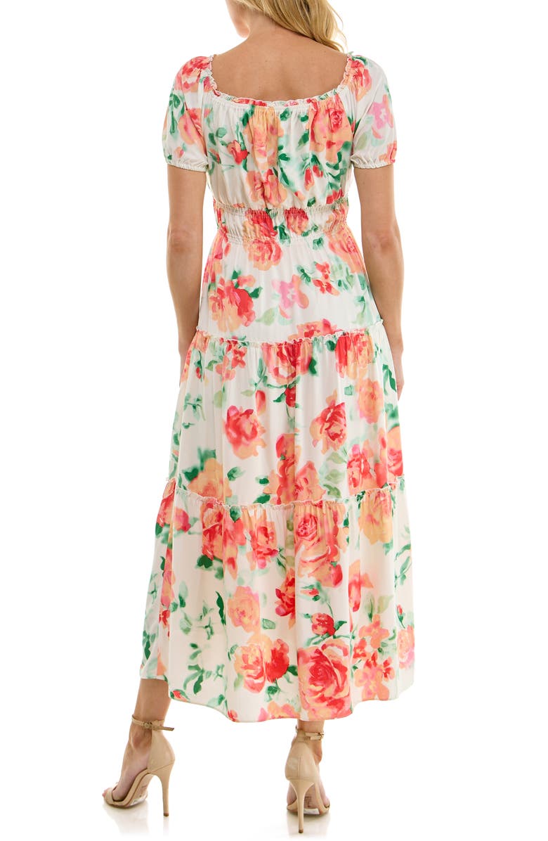 Socialite Tiered Midi Dress, Alternate, color, Ivory Coral Floral