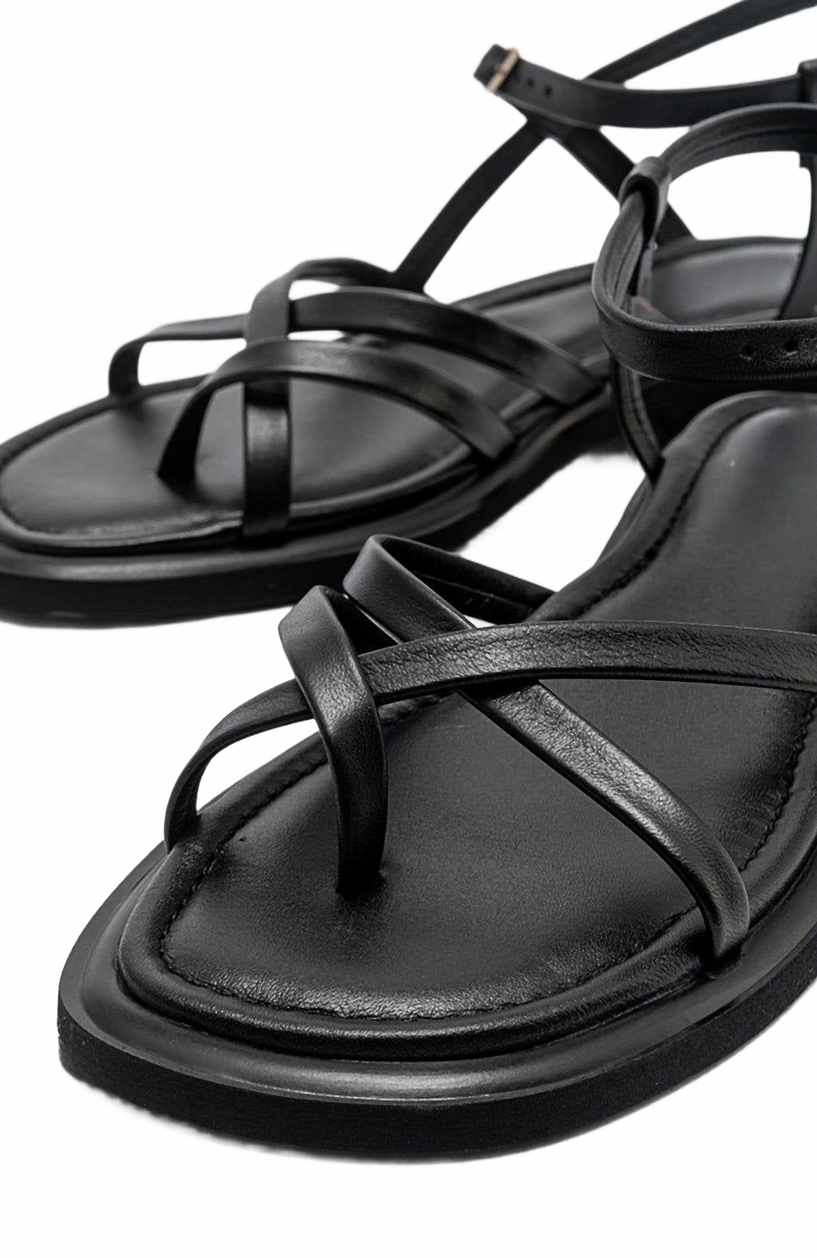 Forever & Always Shoes Antas Strappy Leather Flat Sandals, Alternate, color, Black Leather