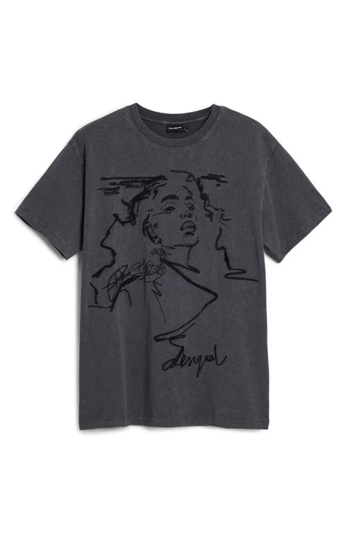 Desigual Embroidered Face Cotton T-shirt In Blue