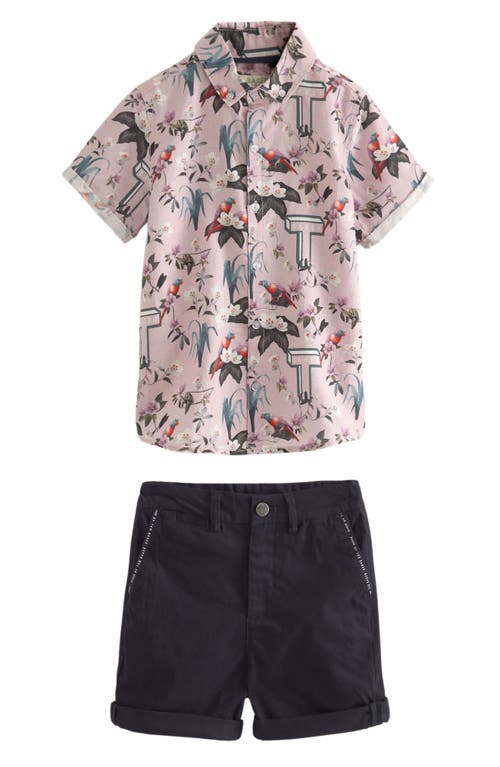 Baker By Ted Baker Kids' Floral Short Sleeve Linen Blend Button-down Shirt & Stretch Cotton Shorts S In Blue