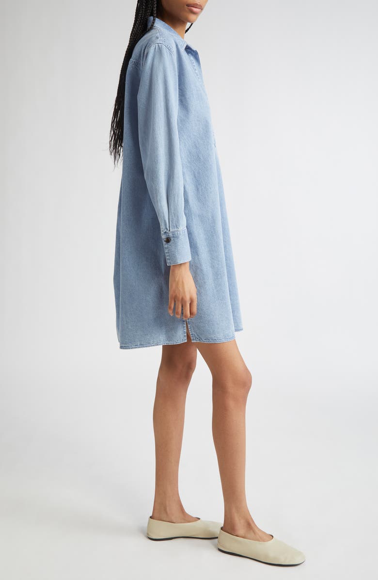 Lafayette 148 New York Long Sleeve Denim Popover Dress, Alternate, color, Stonewash Blue