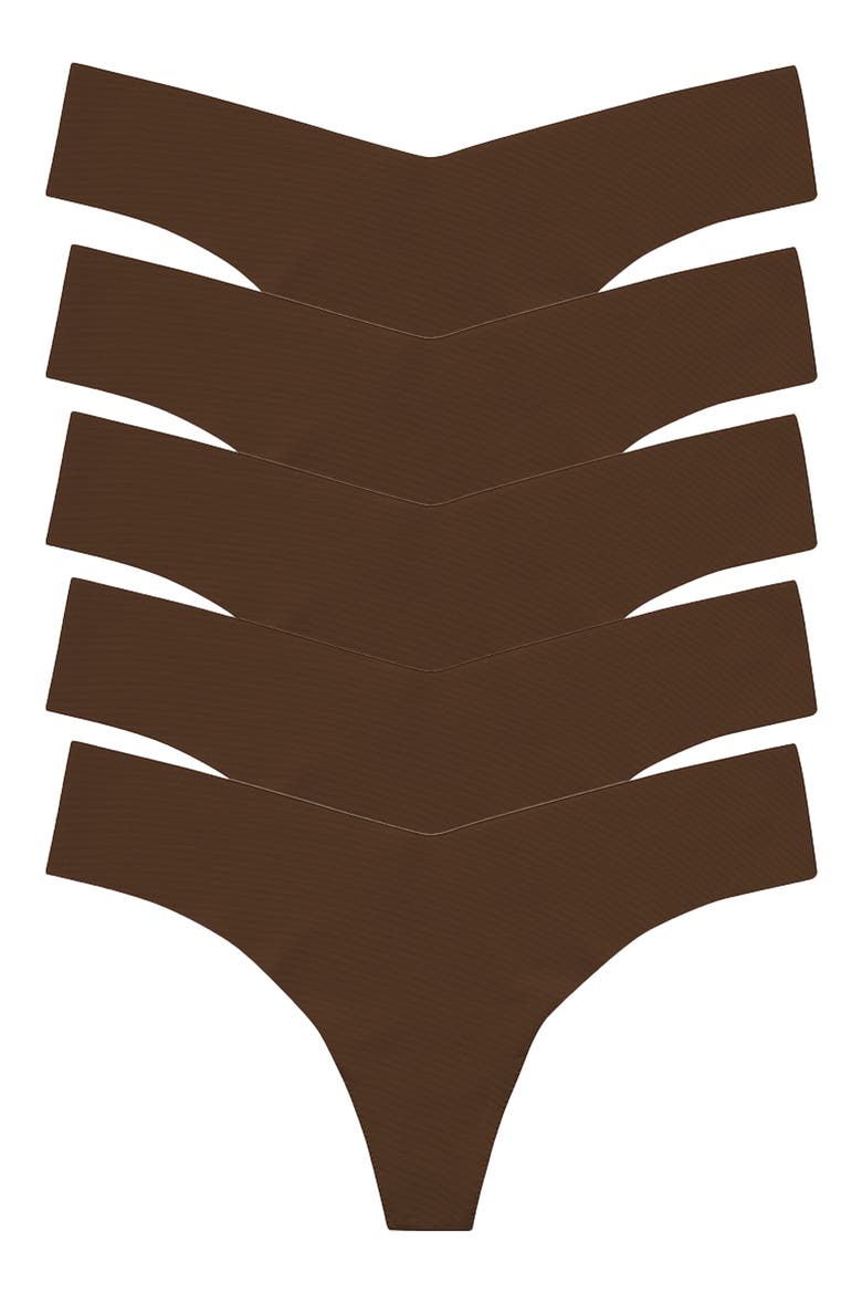 Classic Solid Thong 5-Pack, Main, color, MOCHA
