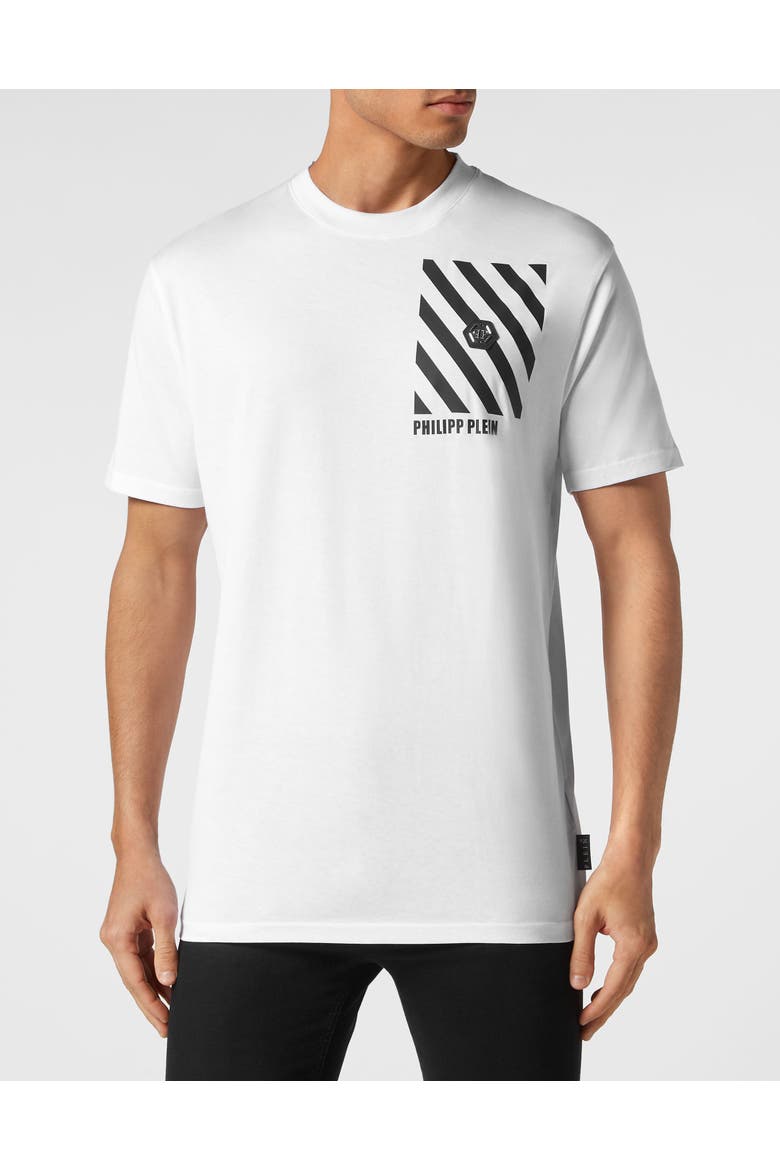 T-Shirt Round Neck Ss Rainbow Stripes Men, Main, color, white/black