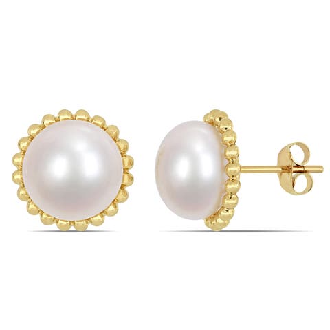 Cultured Pearl Halo Stud Earrings 10k