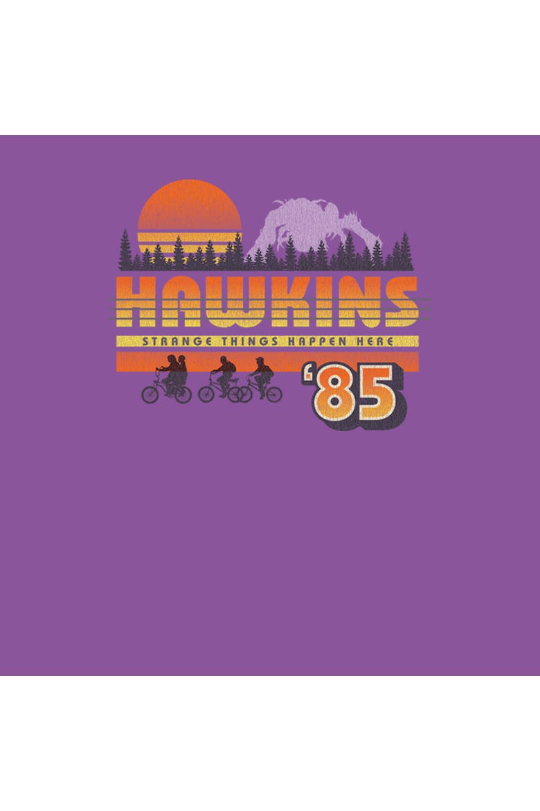Netflix Girl's Stranger Things Retro Hawkins Bikers Graphic T-Shirt, Alternate, color, Purple Berry