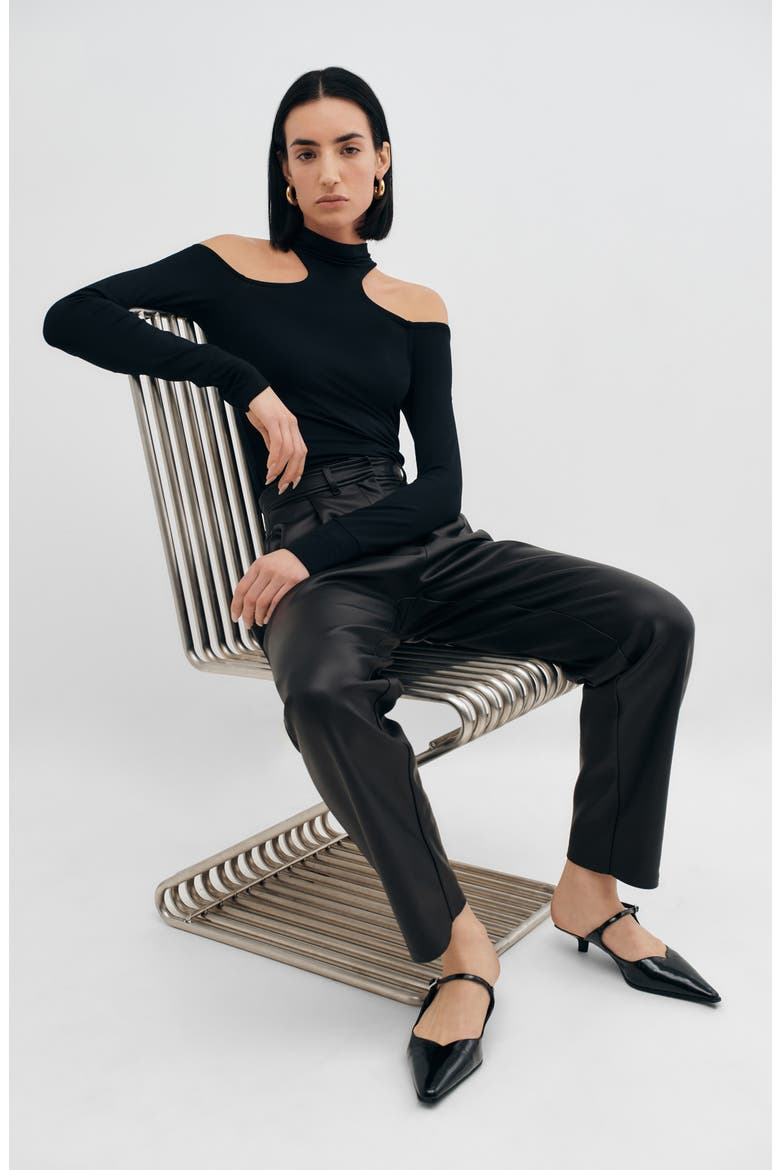 Cairo Cutout Mock Neck Top, Alternate, color, BLACK