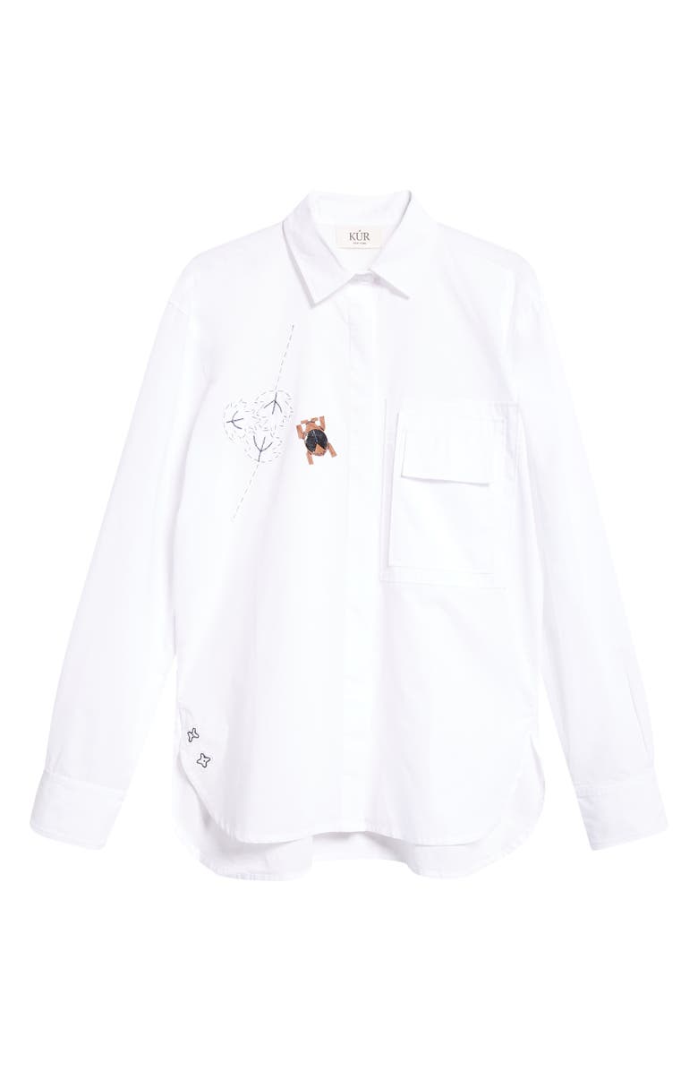 KÚR Beetle Embroidered Oversize Cotton Poplin Button-Up Shirt, Alternate, color,