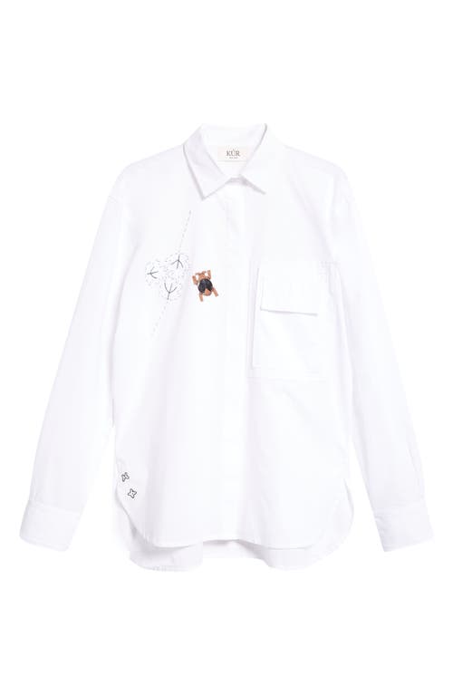 Shop Kúr Beetle Embroidered Oversize Cotton Poplin Button-up Shirt In White