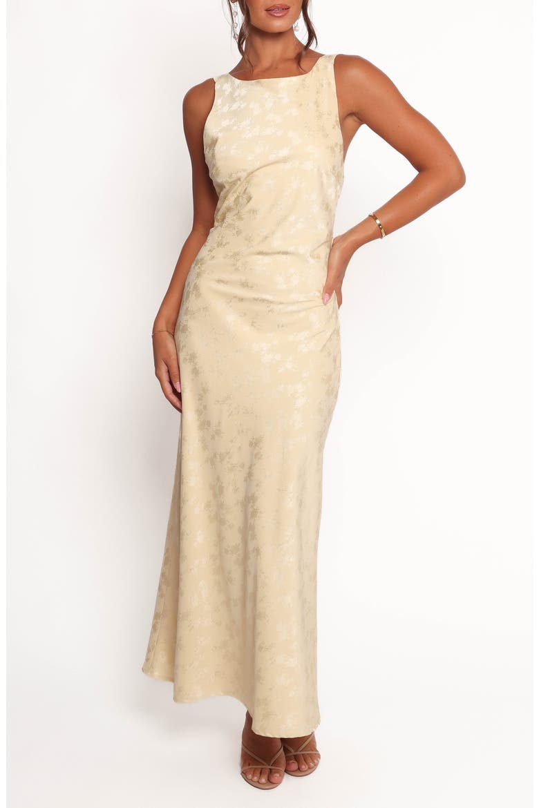 Malie Floral Jacquard Open Back Maxi Dress, Main, color, LEMON