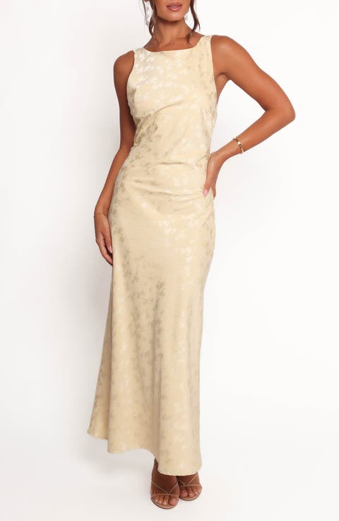 Malie Floral Jacquard Open Back Maxi Dress