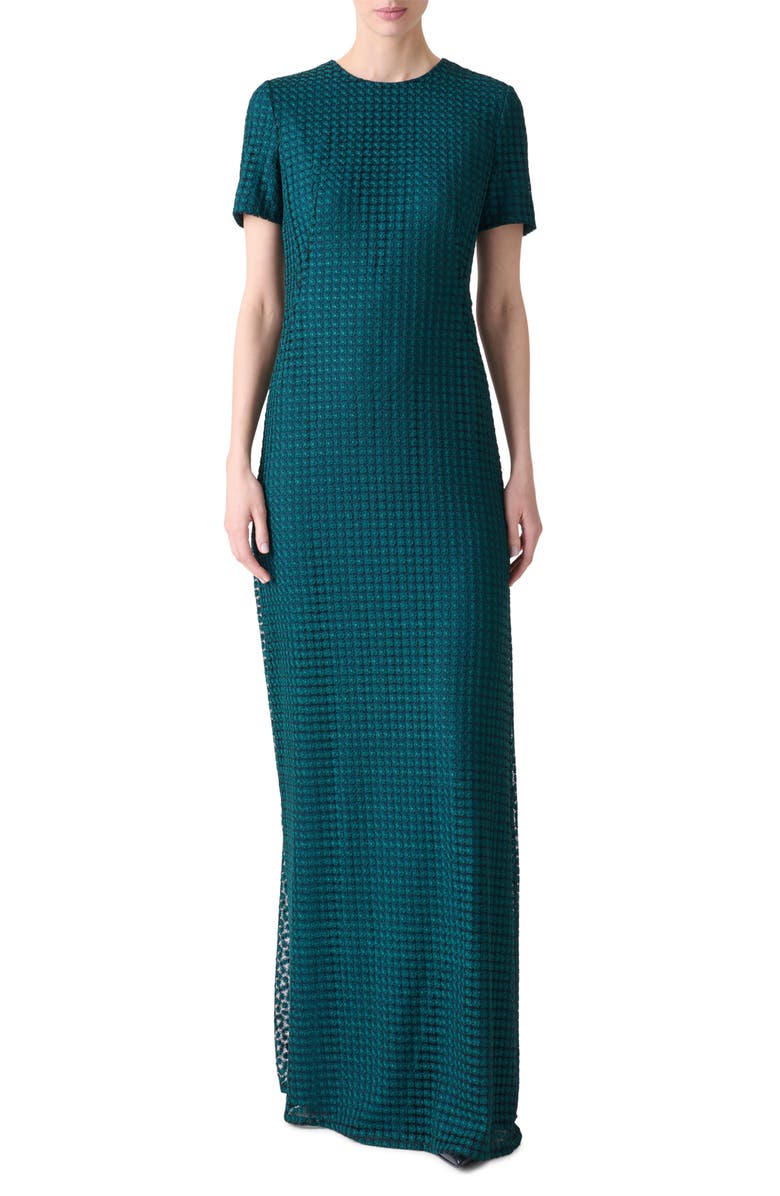 Akris Flower Grid Embroidered Tulle Trumpet Gown, Main, color, River Green