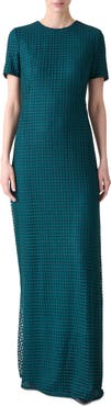 Akris Flower Grid Embroidered Tulle Trumpet Gown