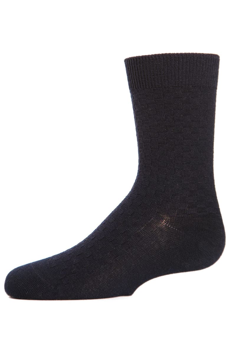 MeMoi Basket Weave Mercerized Crew Socks, Main, color, Black