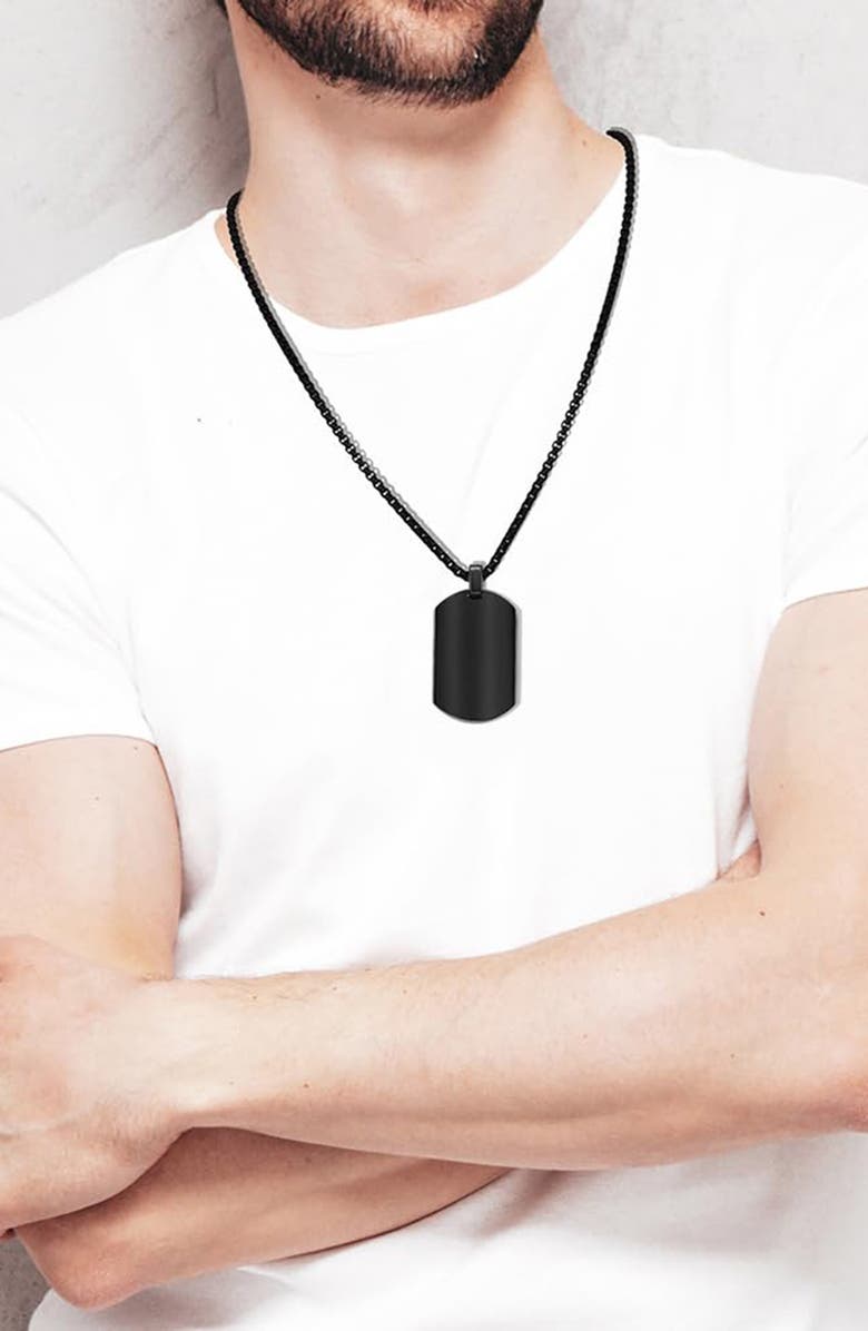 GEOFFREY BEENE Men's Stainless Steel Dog Tag Pendant Necklace, Alternate, color, Solid Black