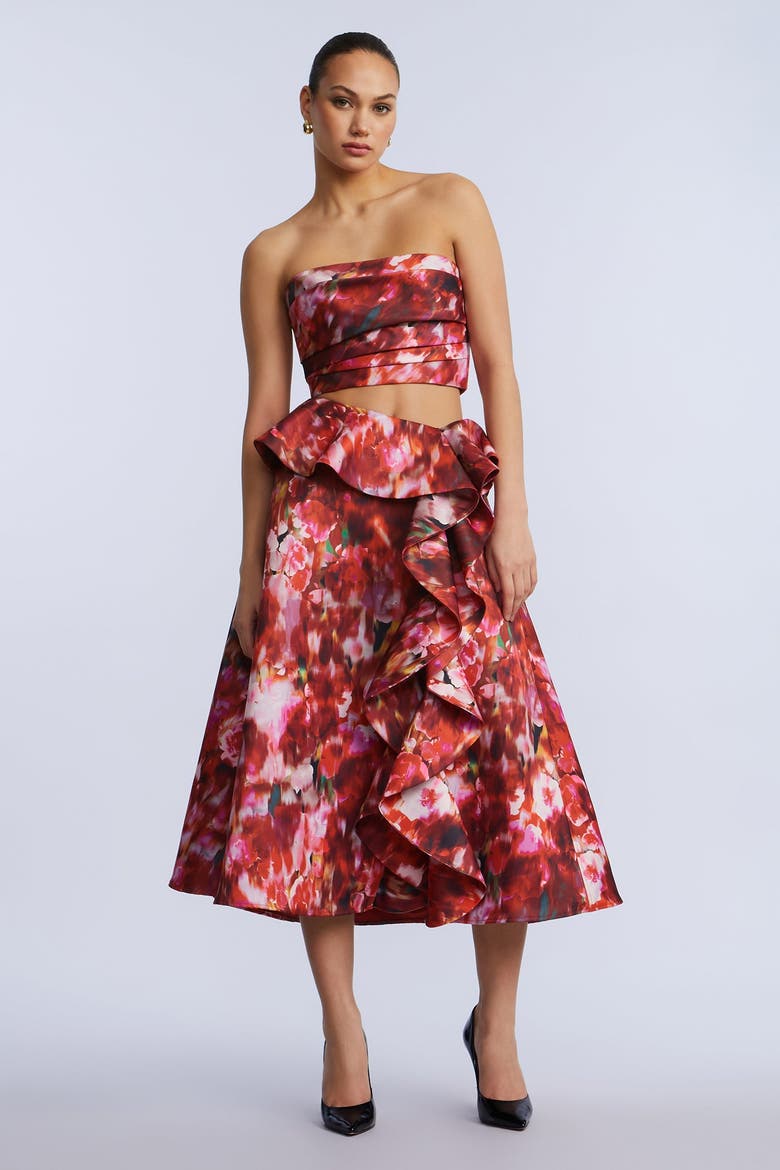 Printed Cascade Midi Skirt, Main, color, Washed Rose Chili Pepper Print