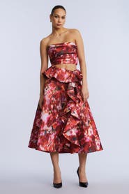 BCBGMAXAZRIA Printed Cascade Midi Skirt