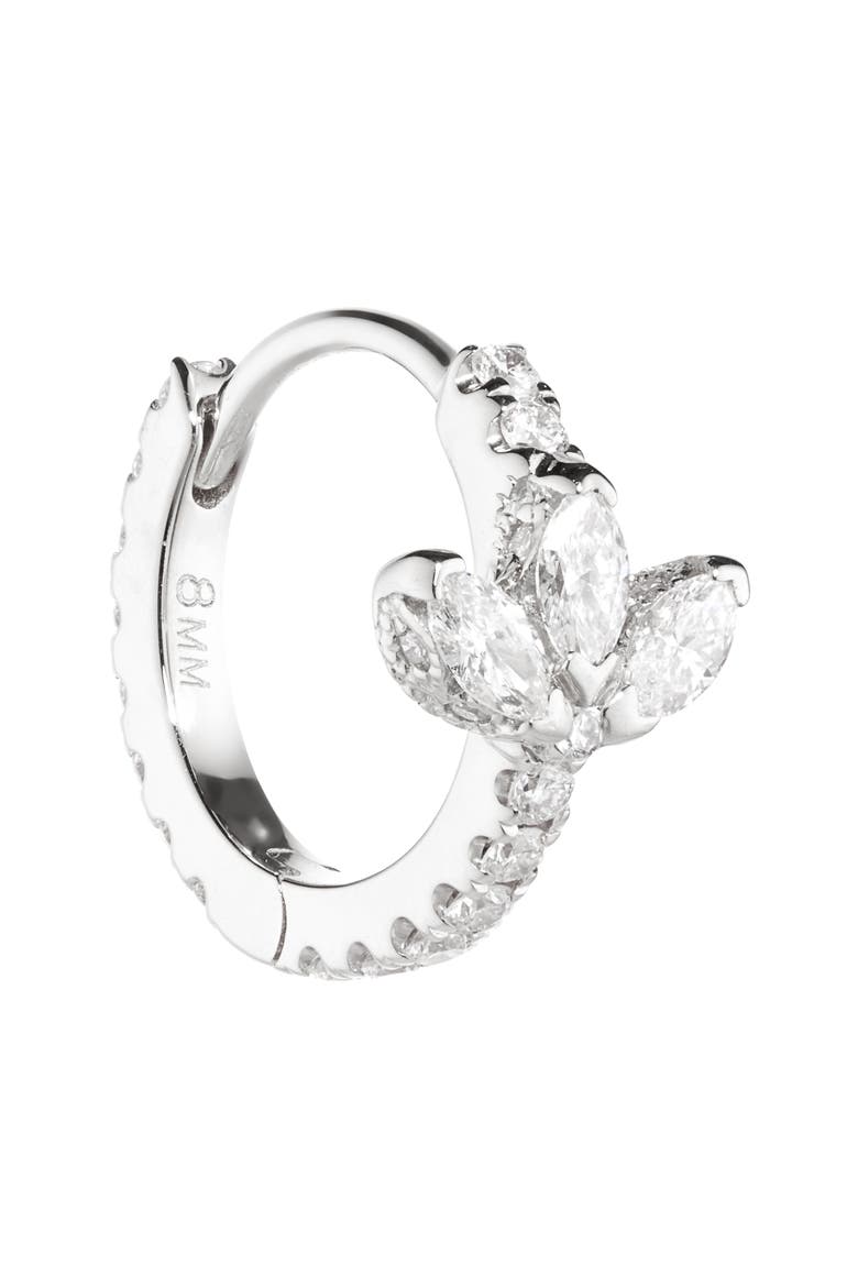 Diamond Lotus Eternity Huggie Hoop Earring, Alternate, color, 18K WHITE GOLD/ DIAMOND