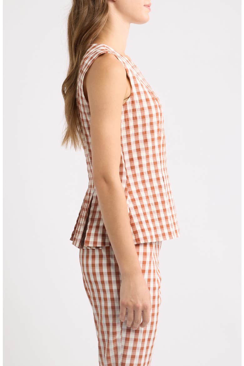 Gingham Sleeveless Peplum Top, Alternate, color, CINNAMON IVORY