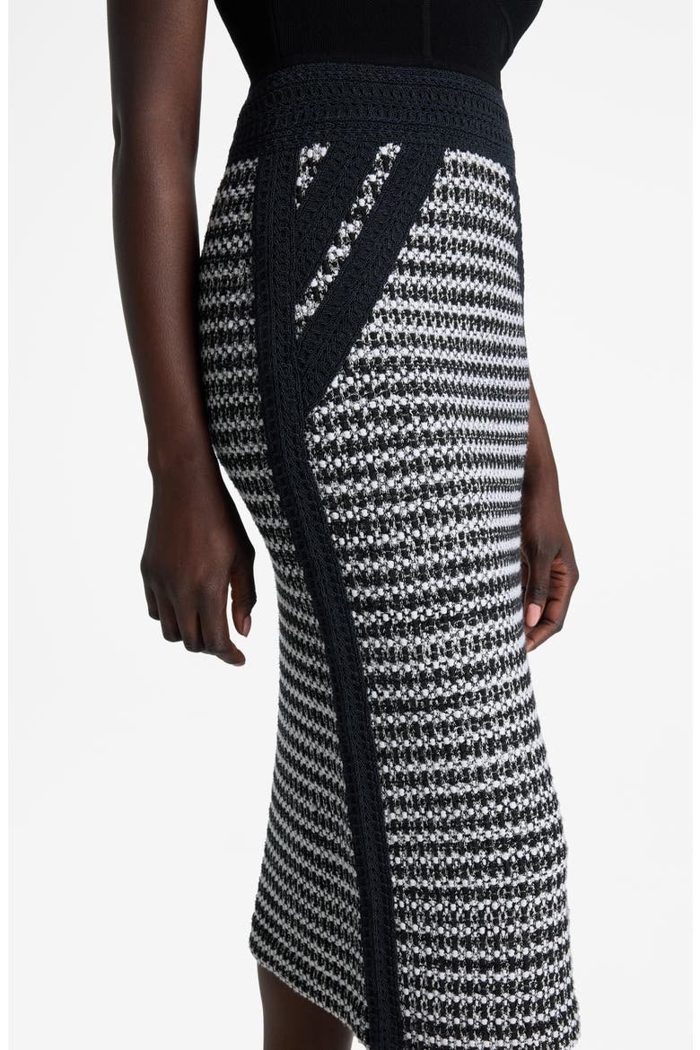 Bicolor Mixed Knit Midi Dress, Alternate, color, BLACK/ IVORY MULTI