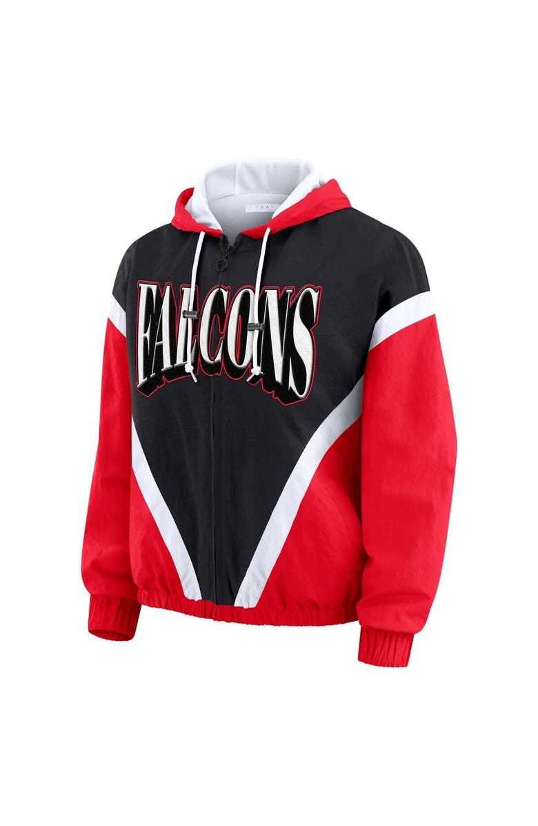 WEAR by Erin Andrews Women's WEAR by Erin Andrews Red/Black Atlanta Falcons Retro Crinkle Full-Zip Hoodie Windbreaker, Alternate, color, 