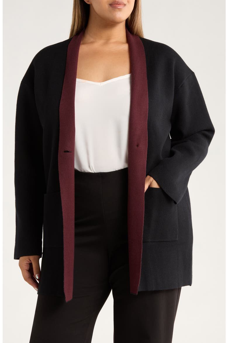 Nicolette Double Knit Cardigan, Main, color, BLACK/ DARK PLUM