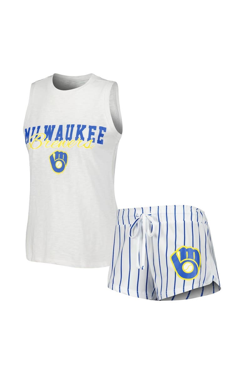 CONCEPTS SPORT Women's Concepts Sport White Milwaukee Brewers Reel Pinstripe Tank Top & Shorts Sleep Set, Main, color, White