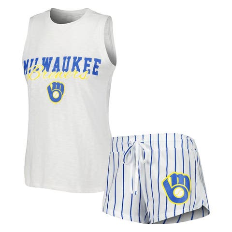 Women's Concepts Sport White Milwaukee Brewers Reel Pinstripe Tank Top & Shorts Sleep Set