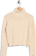 ELIE ELIE TAHARI Imitation Pearl Pointelle Turtleneck Sweater