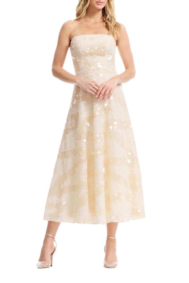 Kailyn Sequin Strapless Dress, Main, color, CREAM