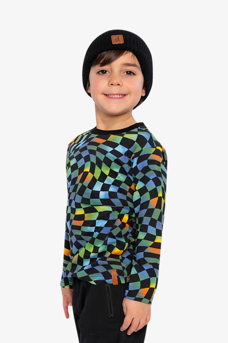 Organic Cotton Checkered Crew Neck Long Sleeve T-Shirt, Alternate, color, Blue Checkered Print