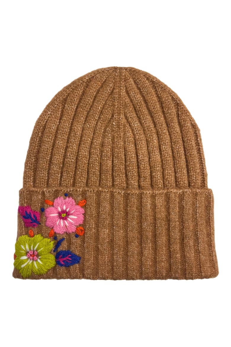 Flower Embroidered Beanie, Main, color, BROWN