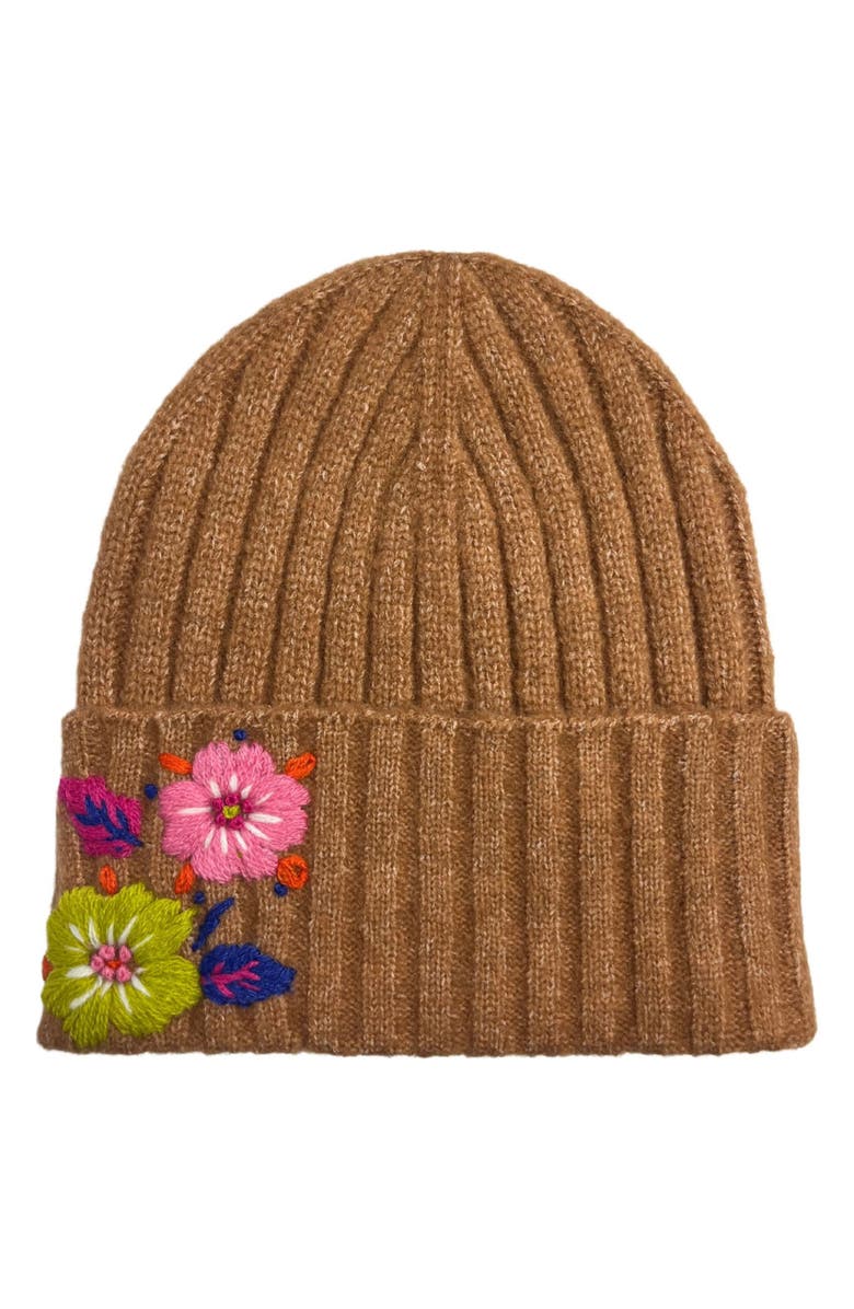 MARCUS ADLER Flower Embroidered Beanie, Main, color, Brown