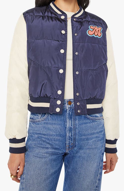 Mother Pillow Talk Quilted Letterman Jacket In Blue