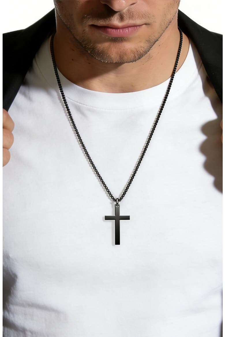 Men's Cross Pendant Necklace, Alternate, color, BLACK