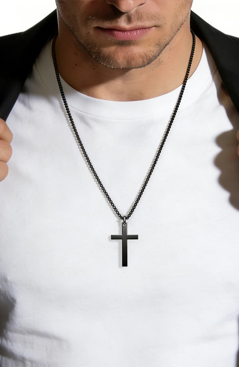 EDFORCE Men's Cross Pendant Necklace, Alternate, color, Black