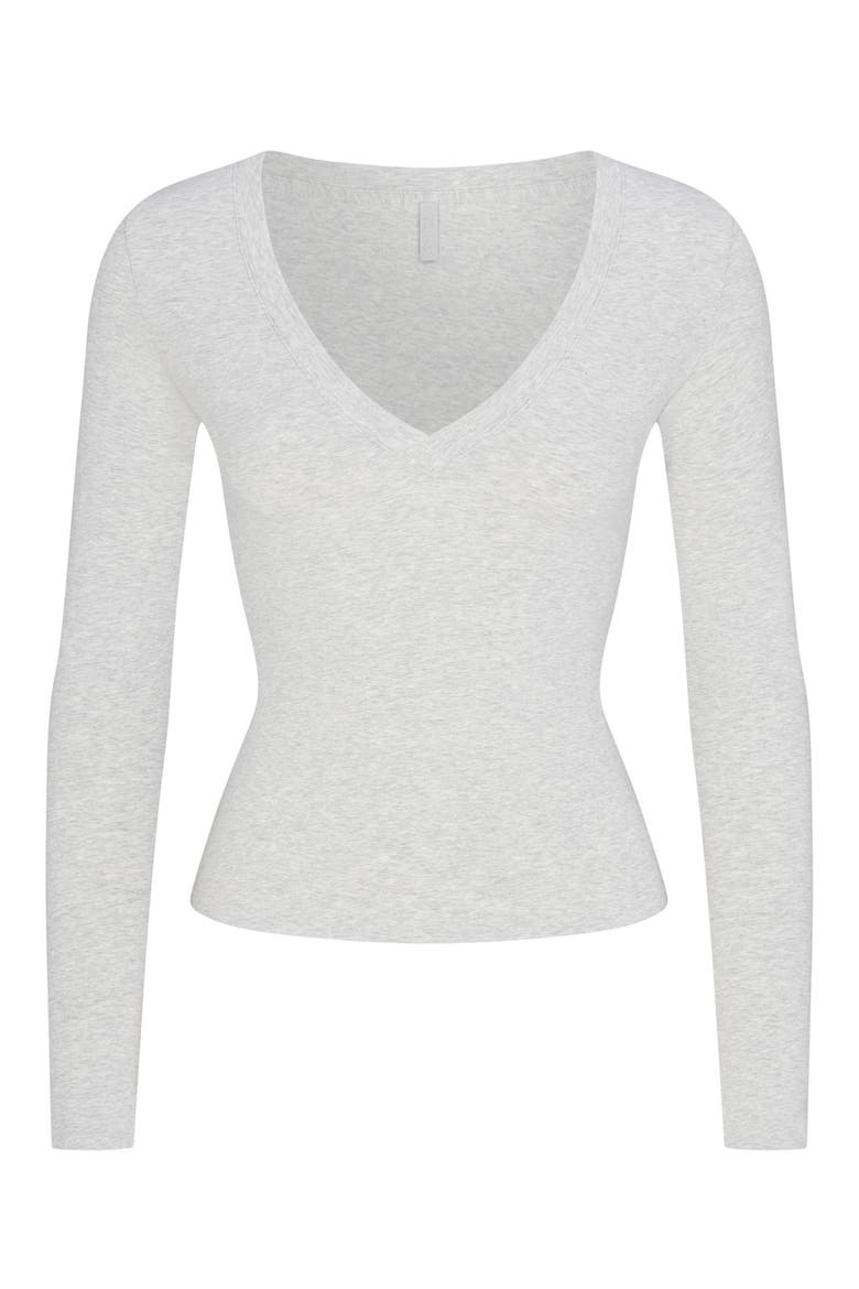 Cotton Jersey V-Neck Long Sleeve T-Shirt, Main, color, LIGHT HEATHER GREY