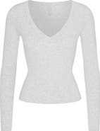 SKIMS Cotton Jersey V-Neck Long Sleeve T-Shirt