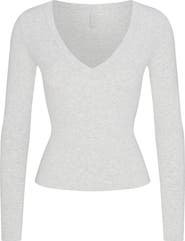 SKIMS Cotton Jersey V-Neck Long Sleeve T-Shirt