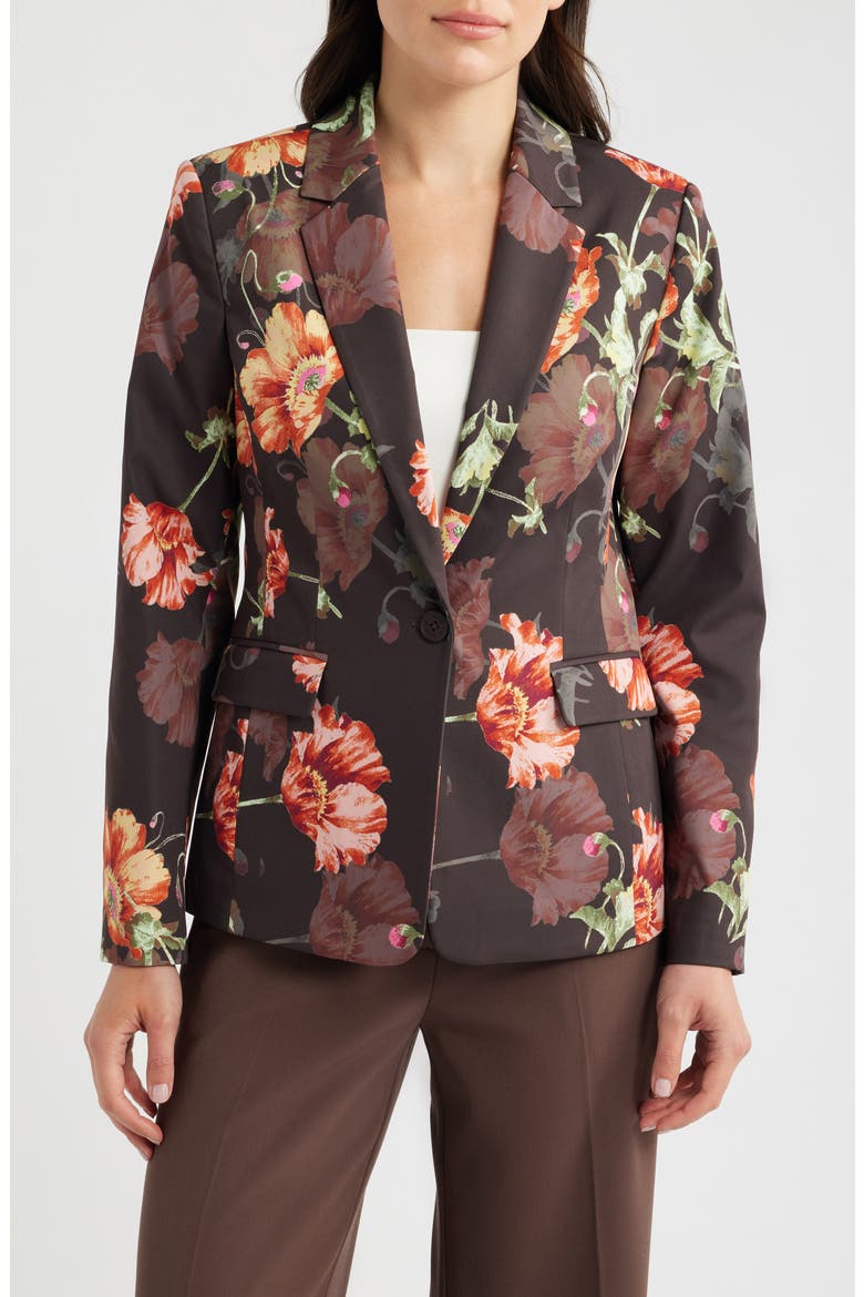 Print Sateen Blazer, Main, color, ESPRESSO FLORAL
