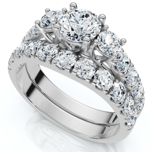 Bliss Diamond 1 3/4ct 3-stone Diamond Engagement Wedding Ring Set 14k Gold Or Pt Lab Grown In Silver