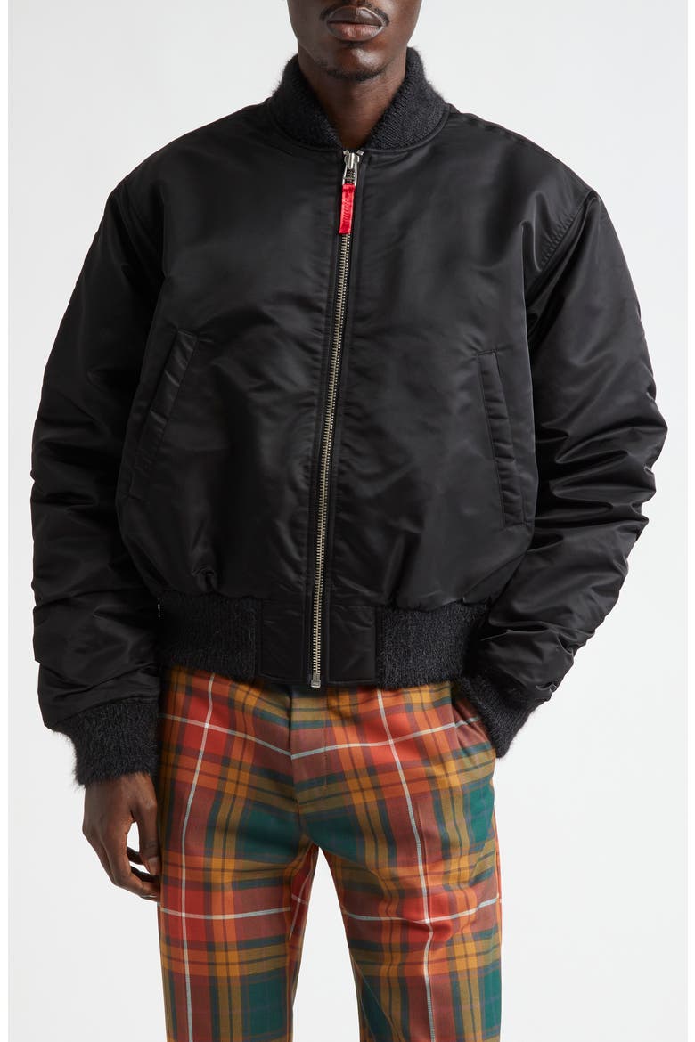 Nylon Bomber Jacket, Main, color, BLACK