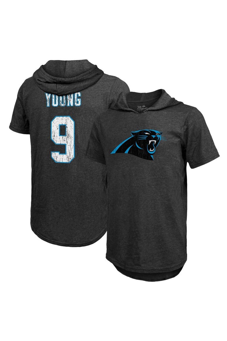 Men's Majestic Threads Bryce Young Black Carolina Panthers Player Name & Number Tri-Blend Slim Fit Hoodie T-Shirt, Main, color, Black