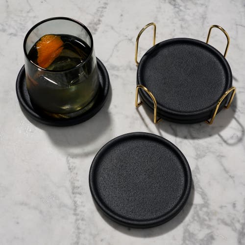 Viski Earthenware Coasters With Stand Set Of 4 In Black