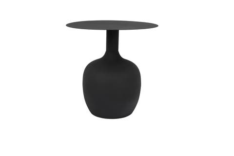 Modern Textured Round Metal Side Table, Black
