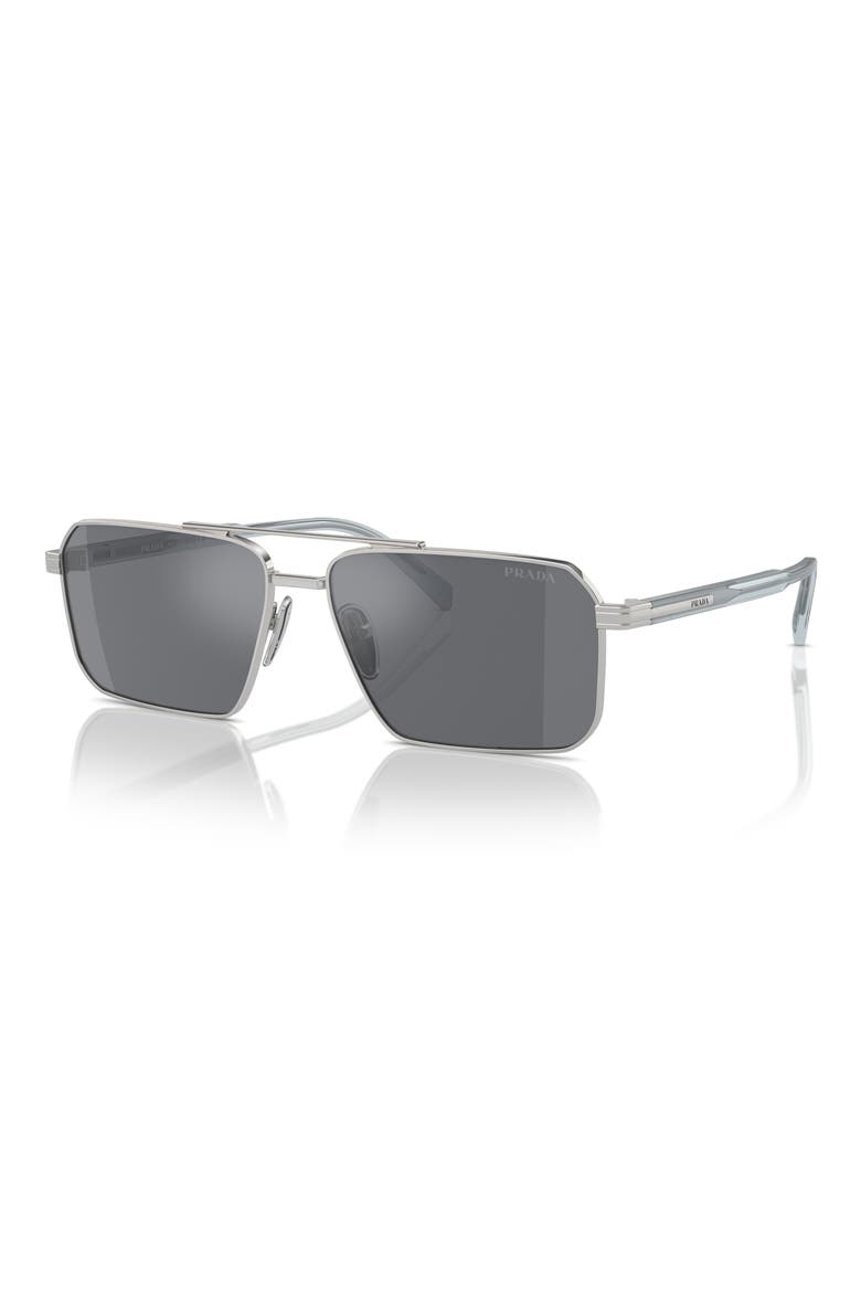 58mm Rectangular Sunglasses, Alternate, color, SILVER