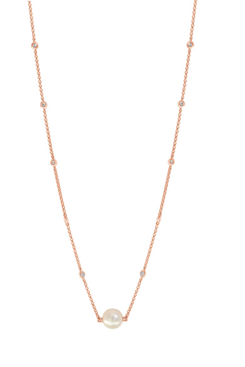14K Yellow Gold Diamond Solitaire Fresh Water Pearl Necklace, Main, color, 14K Gold