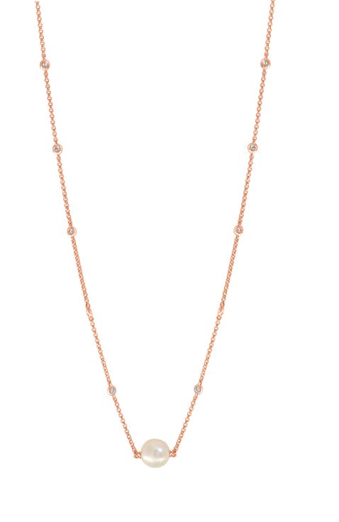 14K Yellow Gold Diamond Solitaire Fresh Water Pearl Necklace
