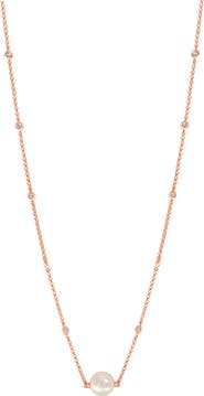 EFFY 14K Yellow Gold Diamond Solitaire Fresh Water Pearl Necklace