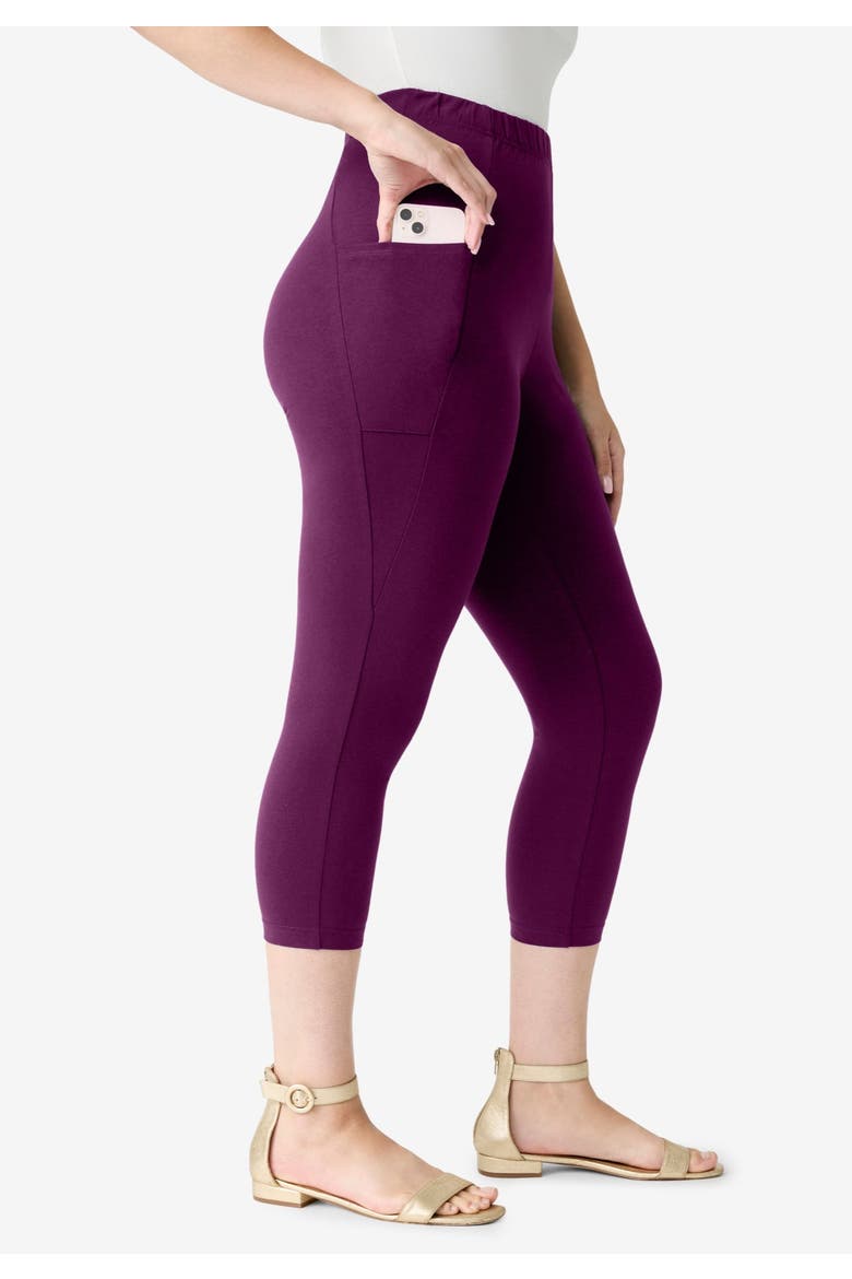 Side-Pocket Essential Capri Legging, Alternate, color, DARK BERRY