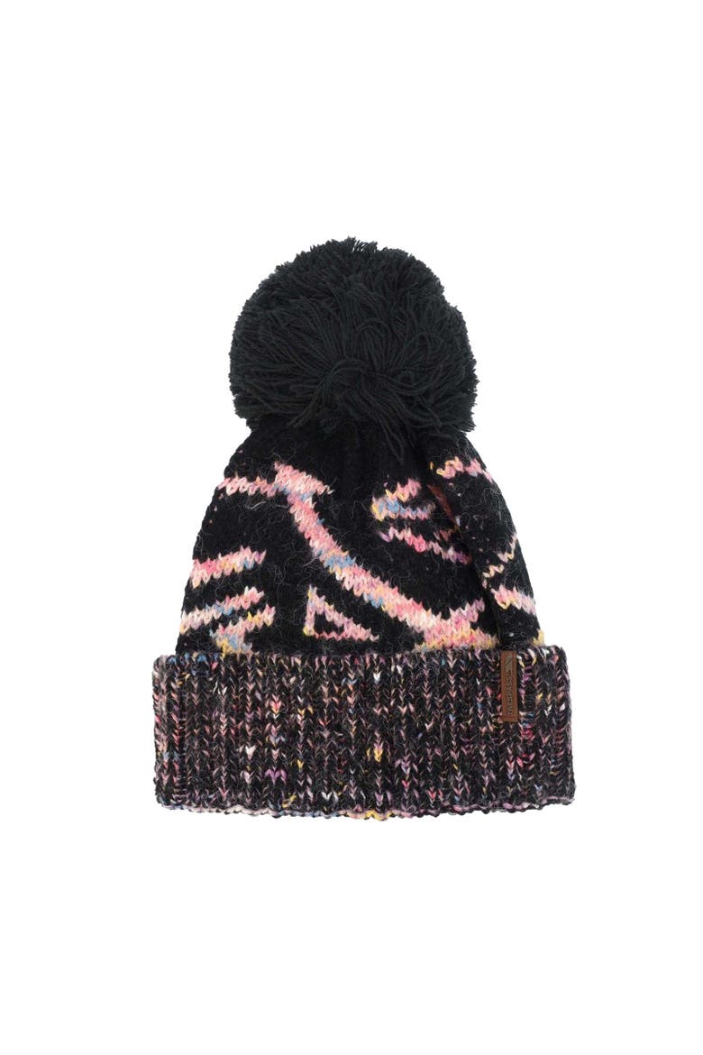 Diandra Colour Block Knitted Pom Pom Beanie, Main, color, Black